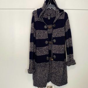 NWOT FYLO by NYLON striped cardigan chunky hooded sweater wmns M fits large long